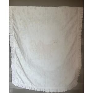 Precious moments Baby Toddler Quilt Cow Scene 42x36 White Pastel Ruffle Trim